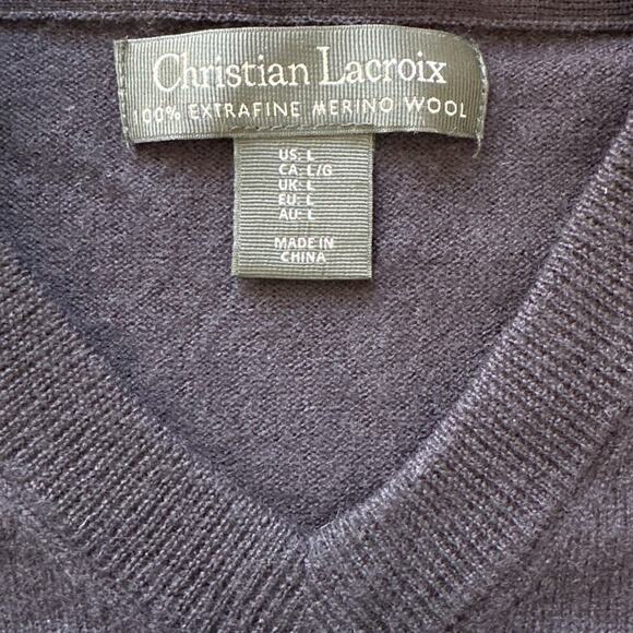 Christian Lacroix Men's 100% Fine Merino Wool Navy V-Neck Sweater, Size L, EUC - Picture 2 of 4